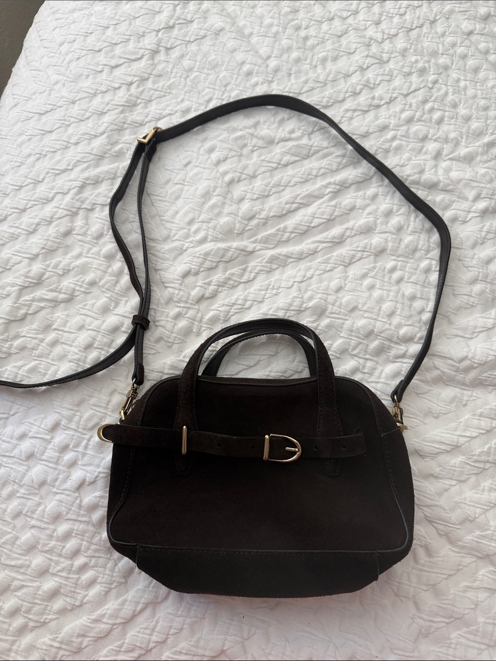 Madewell Dark Brown Suede belted Crossbody Satchel